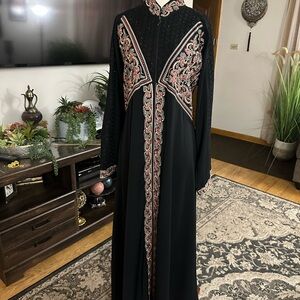 Elegant Black and Red Embroidered abaya